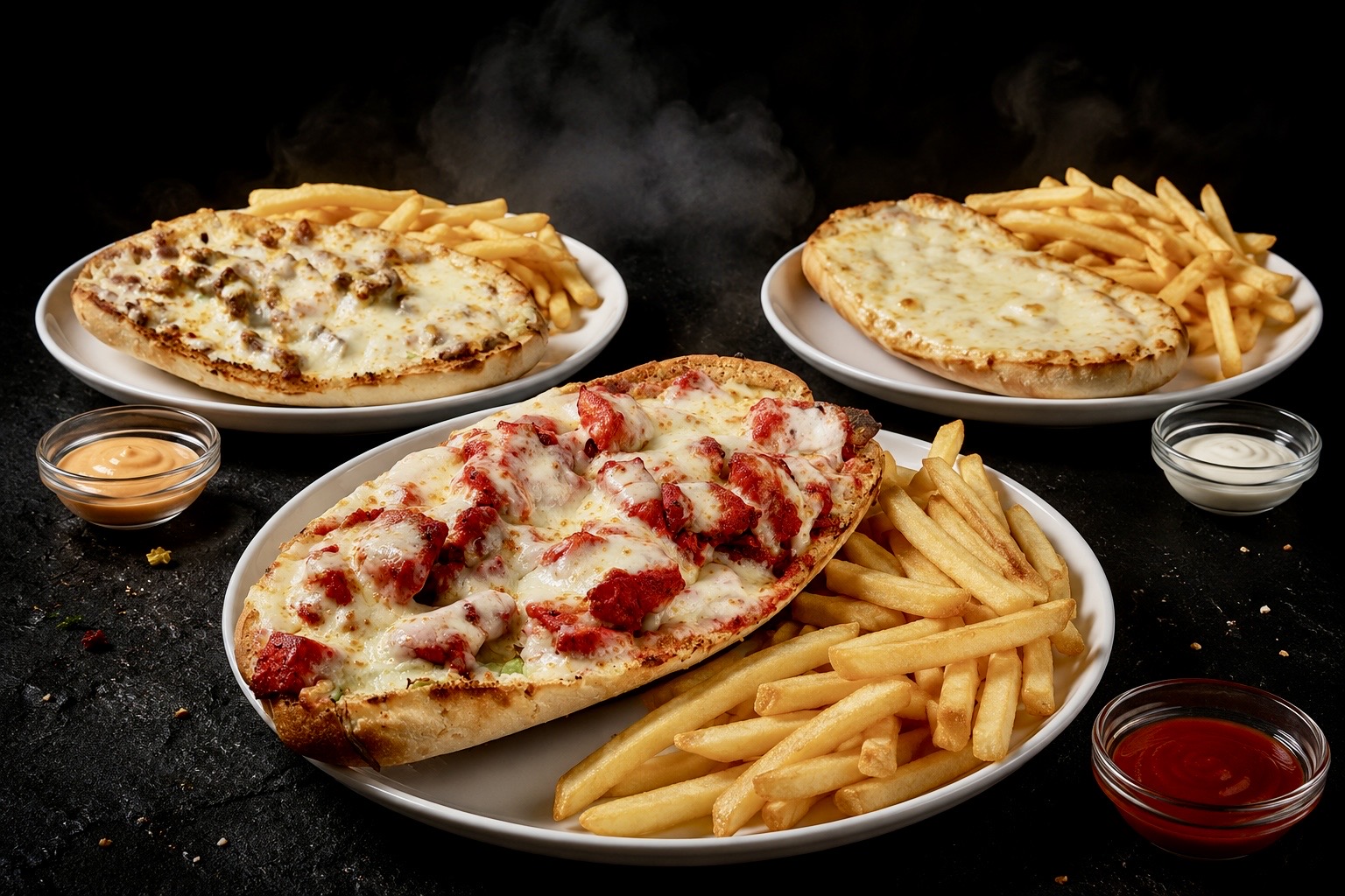 Baguettes cheesy accompagnées de frites